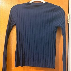 Mango Dark Blue Ribbed Knit Top
